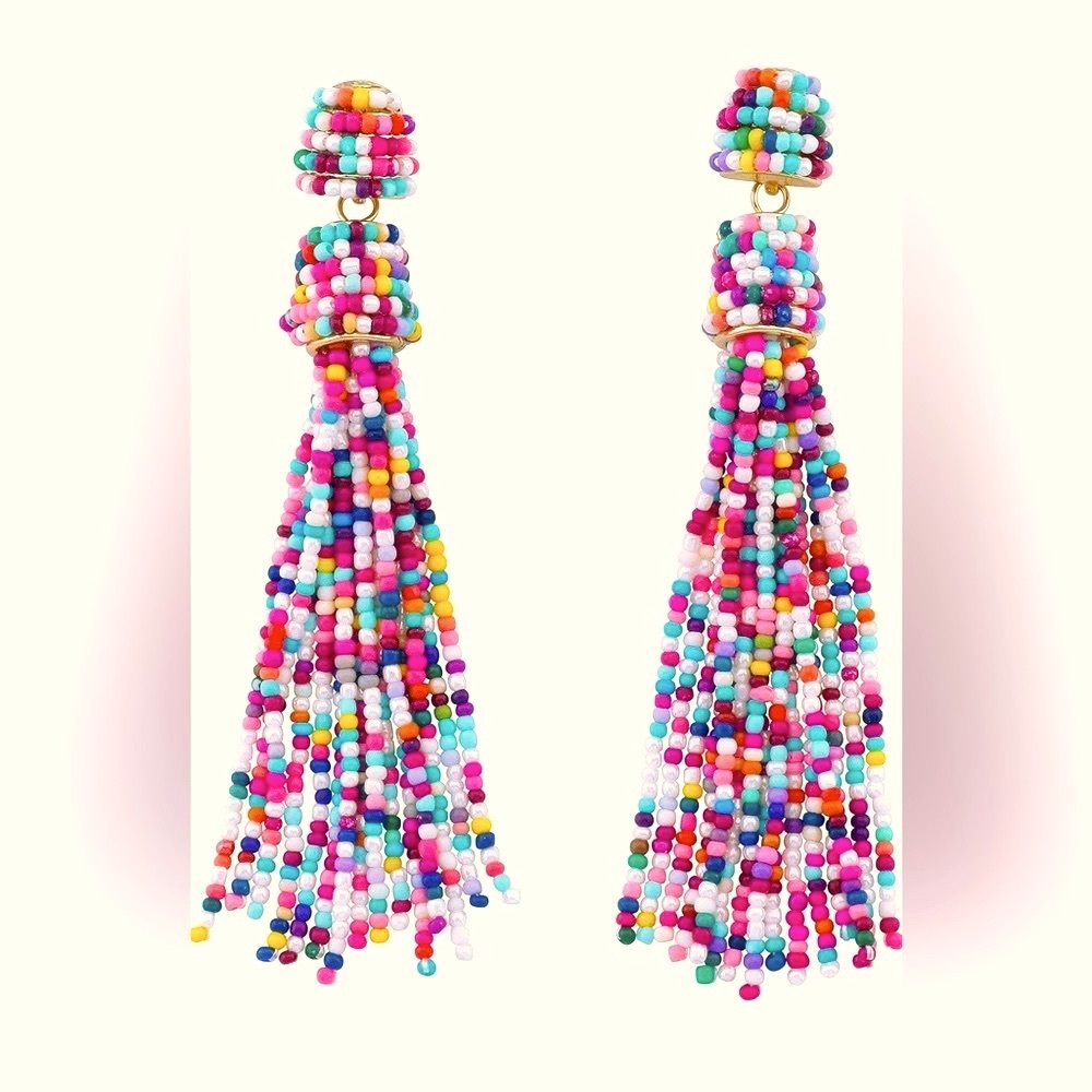 Multi-Color Tassle Dangle Drop Earrings